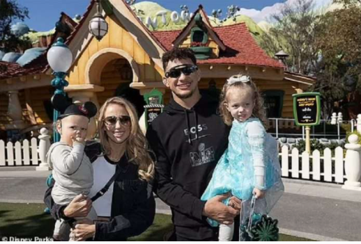 Super Bowl hero Patrick Mahomes heads to DISNEYLAND with wife Brittany and his two children, Sterling and Bronze