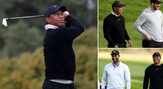 Tiger Woods plays with NFL quarterback Josh Allen at The Genesis pro-am eagling the First hole to Allen Surprise