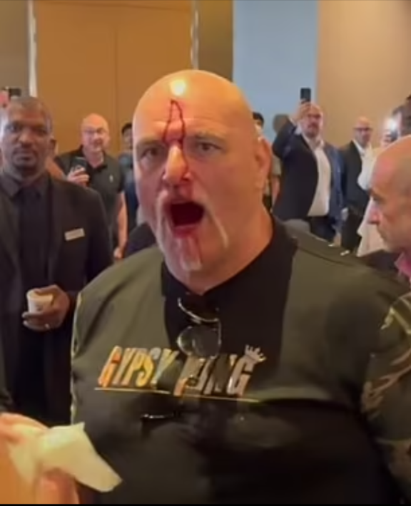 Shocking moment John Fury is left with a bloodied face after tensions boil over with Oleksandr Usyk’s camp in Saudi Arabia