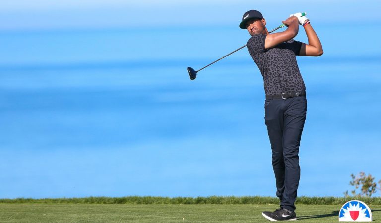 WATCH: Tony Finau takes divot out of concrete cart path!