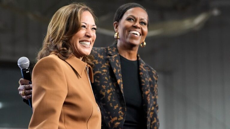 Former first lady Michelle Obama, right, and Democratic presidential nominee Vice